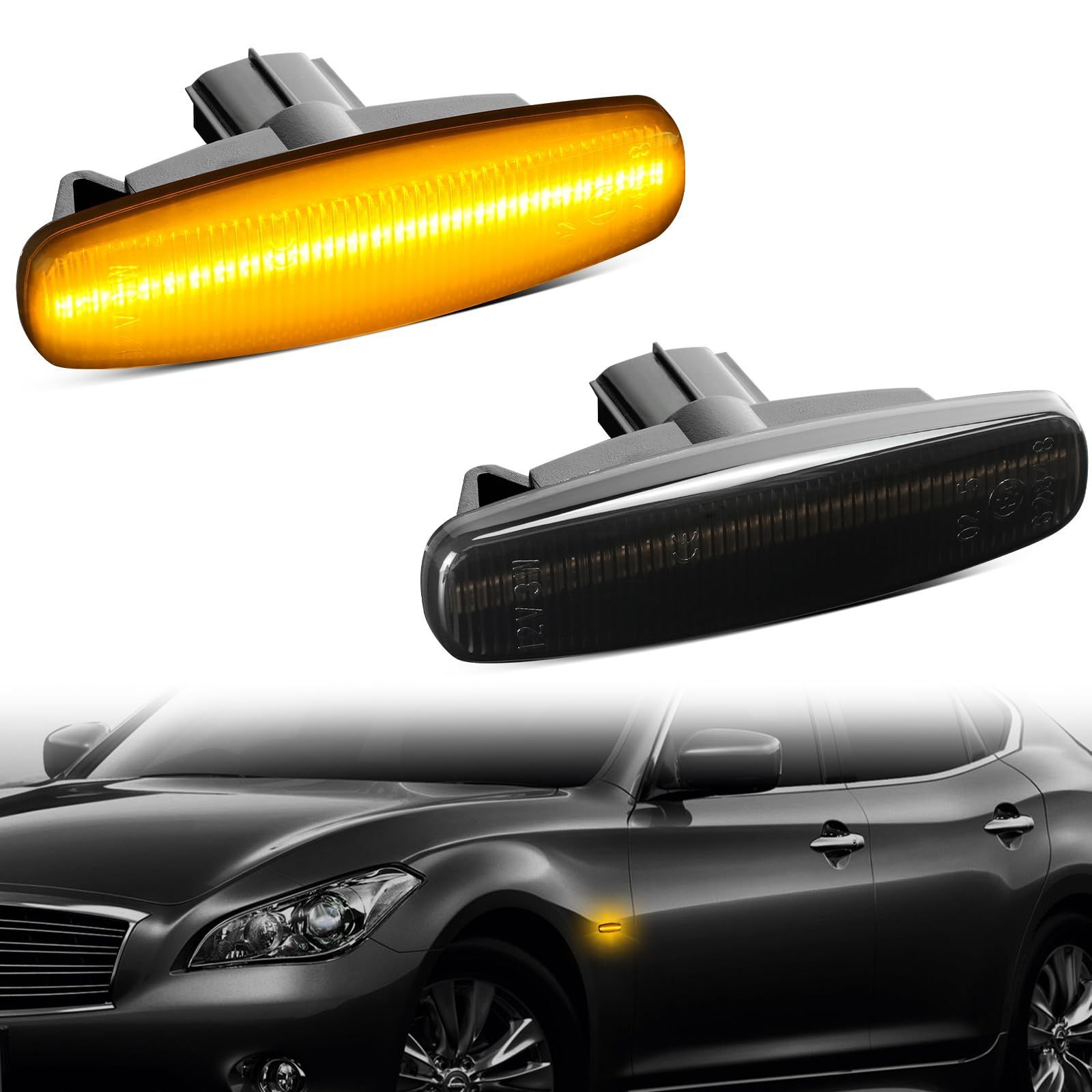 スモークレンズ NEIFILES フーガy51 v36 スカイライン セダン サイドマーカー led スカイラインクーペ CKV36 スカイラインクロスオーバー J50 NJ50 シーマ HGY51前期 シーマハイブリッド フーガハイブ