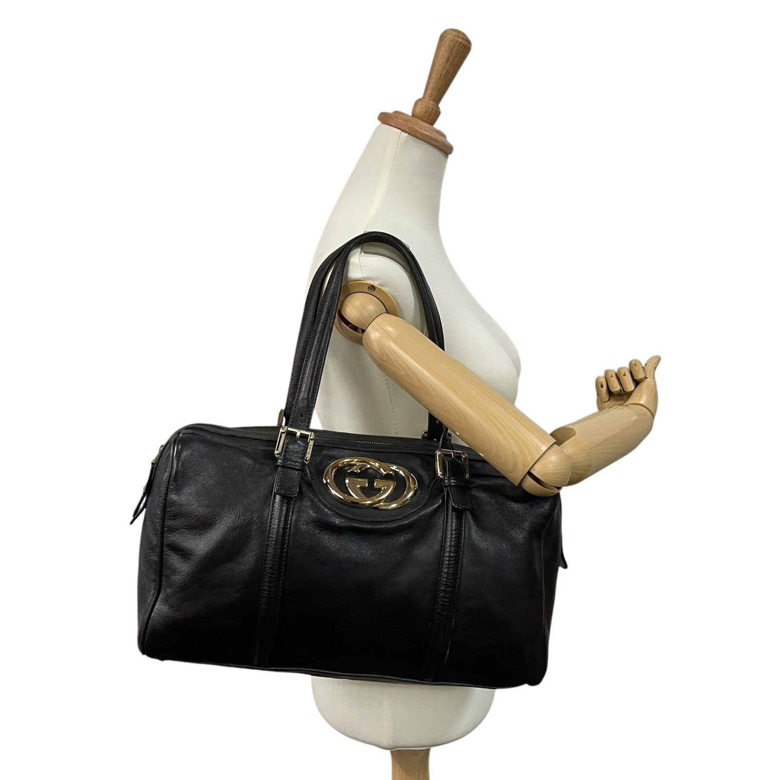極美品 GUCCI グッチ ハンドバッグ ボストンバッグ インターロッキング 