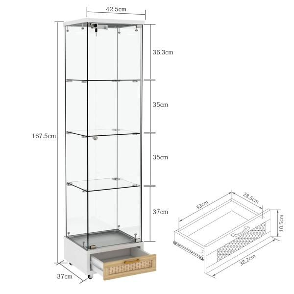 コレクションケース コレクションシェルフ 1ドア4段 ガラスディスプレイキャビネット 強化ガラス LED照明 キャスター付き 鍵付き リモコン ガラスケース 爆買
