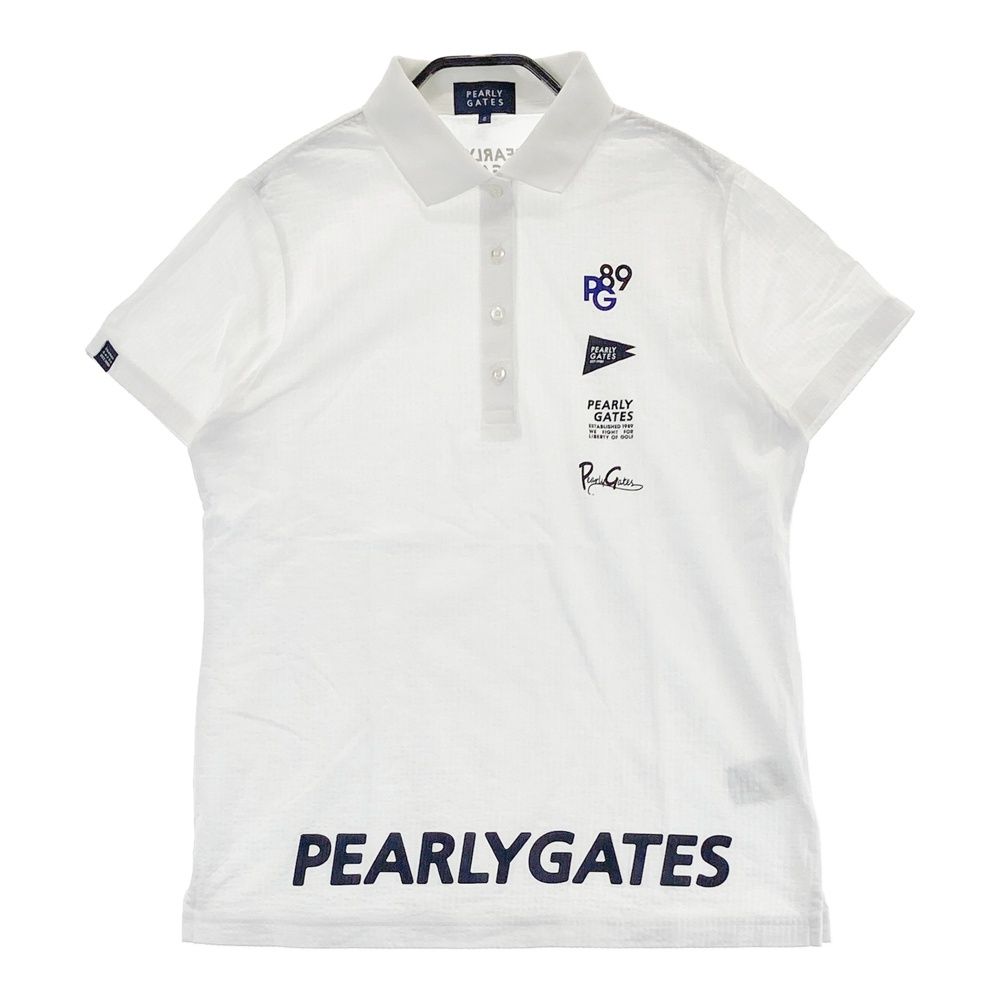 サイズ：2 PEARLY GATES パーリーゲイツ 2023年 半袖ポロシャツ シアサッカー シアサッカー ホワイト系 [240101496461] ゴルフウェア レディース ストスト サイズ：2 PEARLY GATES パーリーゲイツ 2023年 半袖ポロシャツ