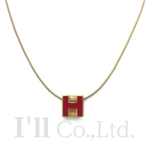 HERMES レッド Hモチーフ ネックレス