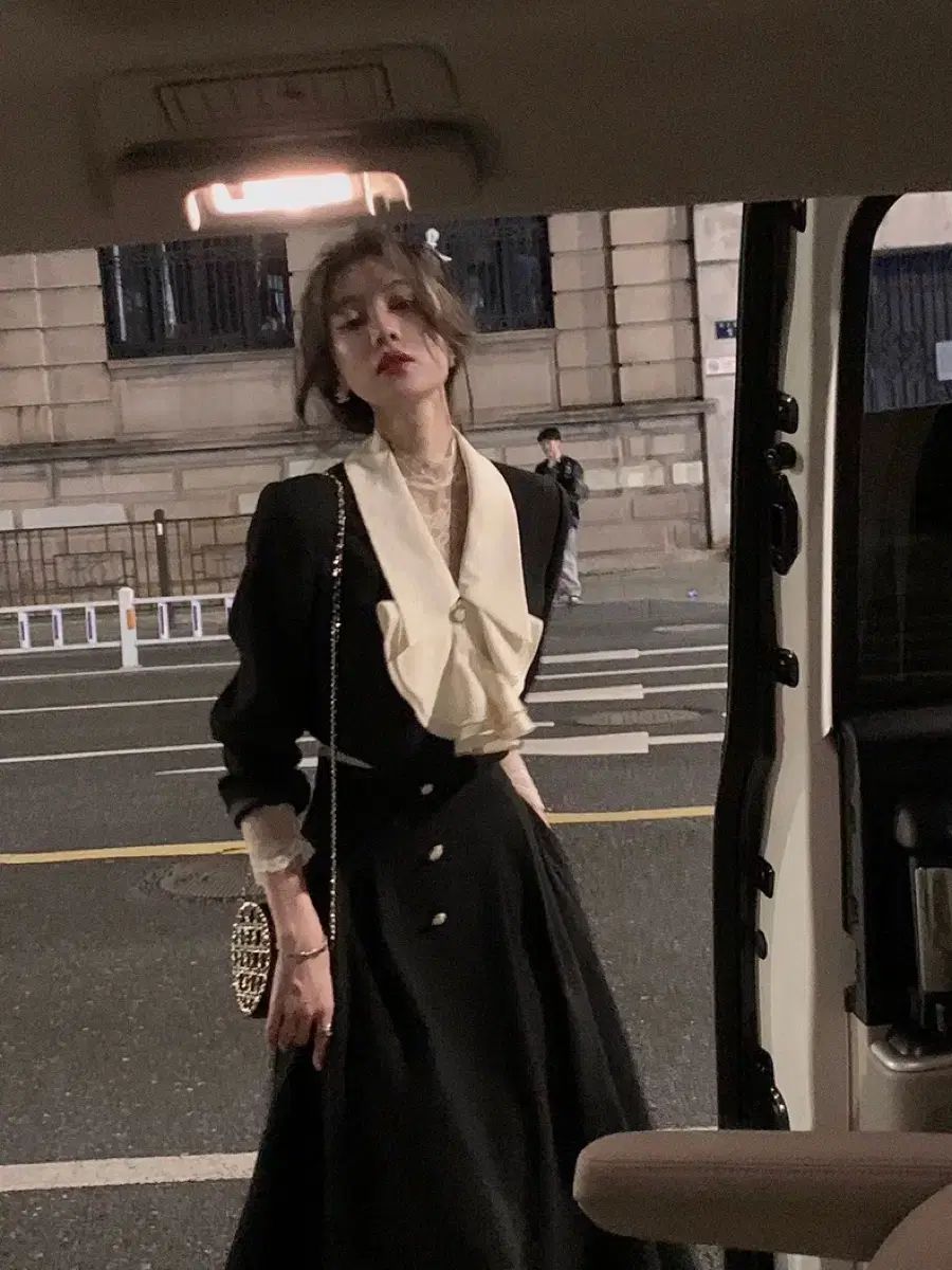 黒 リボン ロング ワンピース スーツ セット