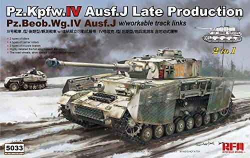 【】ライフィールドモデル 1/35 ドイツ軍 4号戦車 J型 後期型/観測戦車 w/連結組立可動式履帯 2 in 1 プラモデル RFM5033