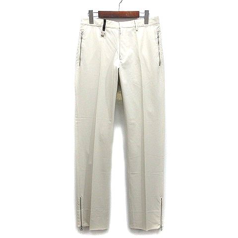 プラダ PRADA 裾ジップ ストレッチ スラックス パンツ アイボリー 46