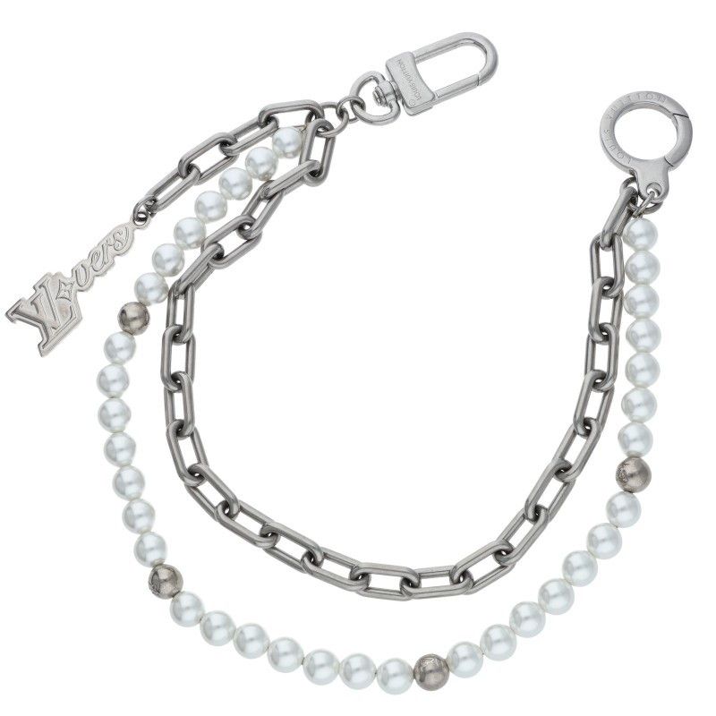 ルイヴィトン M 02606 バッグチャーム チェーンベルト パール LVロゴパール シルバーウォレットチェーン メンズ