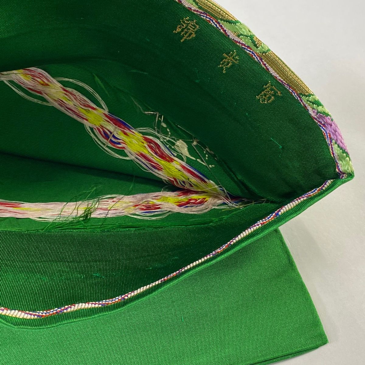 袋帯 逸品 龍村平蔵 落款 本袋 草花 金銀糸 箔 緑 お太鼓柄 正絹