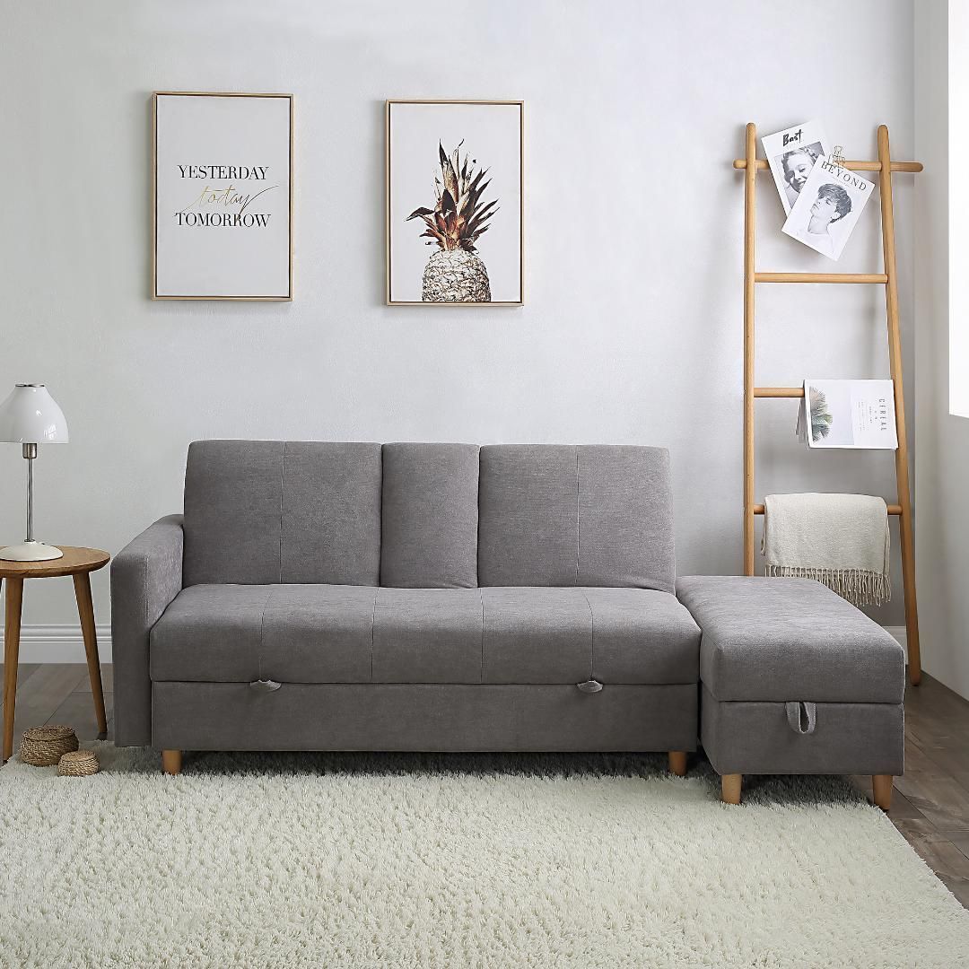 ソファー 3人掛け ソファソファベッド引き出しオットマン おしゃれ 【グレー】 ソファー 3人掛け ソファ 多機能ソファベッド 収納機能 引き出し