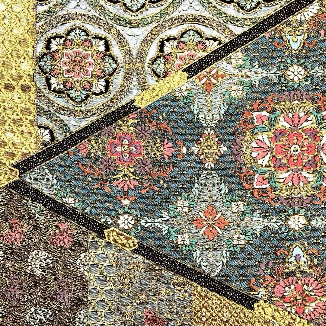 袋帯 網琥珀 矢絣 丸模様 生成色 依っ O-4528 