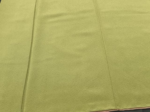 平和屋着物□上質な色無地 霞地紋 苔色 正絹 逸品 CAAU3679xi