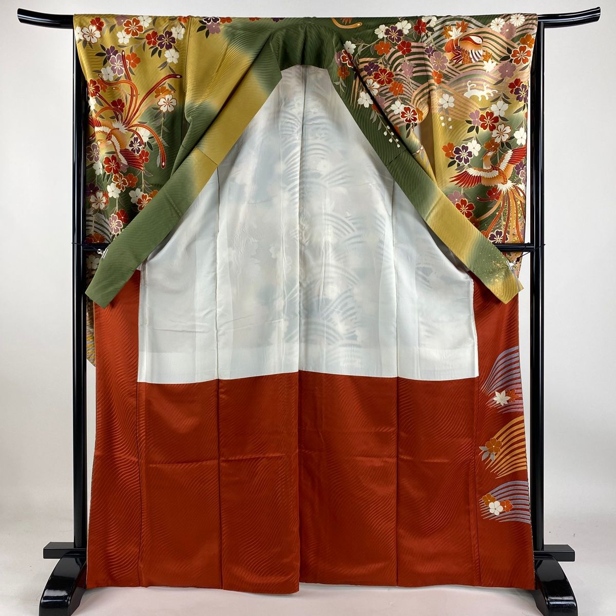 振袖 身長159-174cm 濃茶　正絹 振袖 身丈150cm 裄丈64cm M 袷 桜 鞠 金彩 ぼかし 焦茶色 正絹