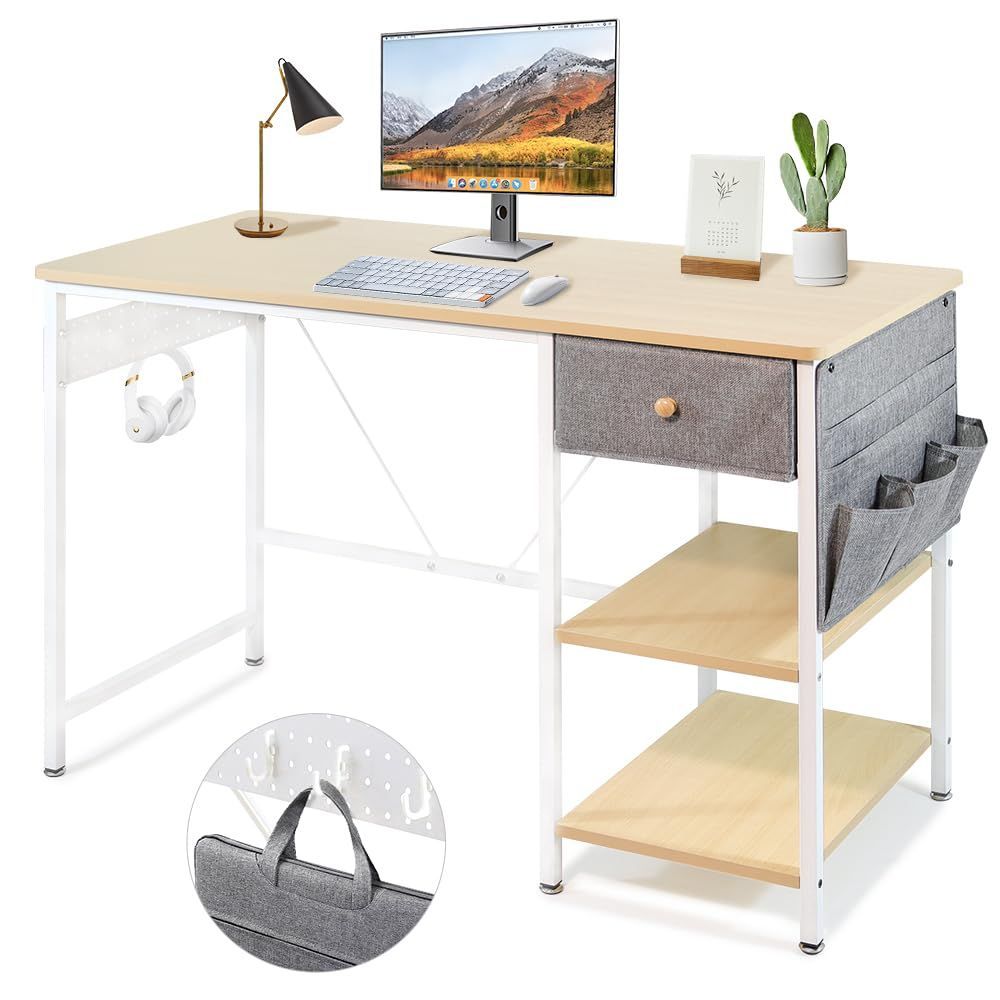 【特価商品】デスク pcデスク オフィスデスク 勉強机 机 desk収納袋付き 幅110cm×奥行50cm ラック付きデスク ゲーミングデスク パソコンデスク 子 一人暮らし シンプル masow おしゃれ 組立簡単 BI