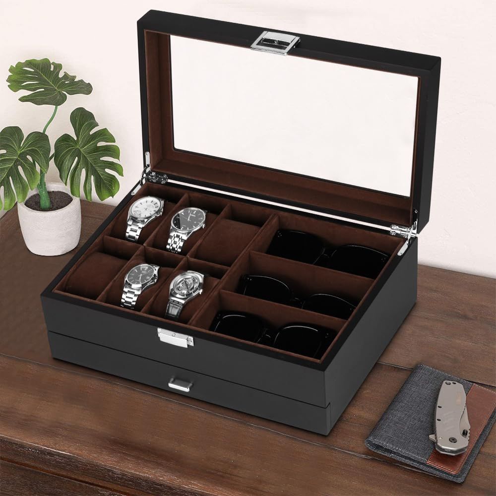 新着商品 ケース 指輪 ブレスレット収納 腕時計6本 メガネ7本 サングラス7本 腕時計6本 腕時計 眼鏡 ジュエリー収納ボックス 2層木製時計ケース Baskiss OLIVIERBERNSTEIN_COM