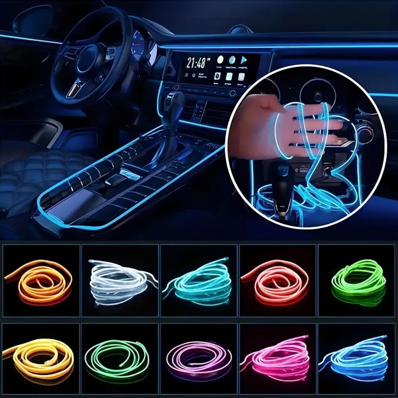 全7色 LED テープライト 5m フードライト 車用 防水 車内ライト パープル 紫 薄型 ボンネットライト ディライト 汎用品 USB給電 簡単取付 t541-t547