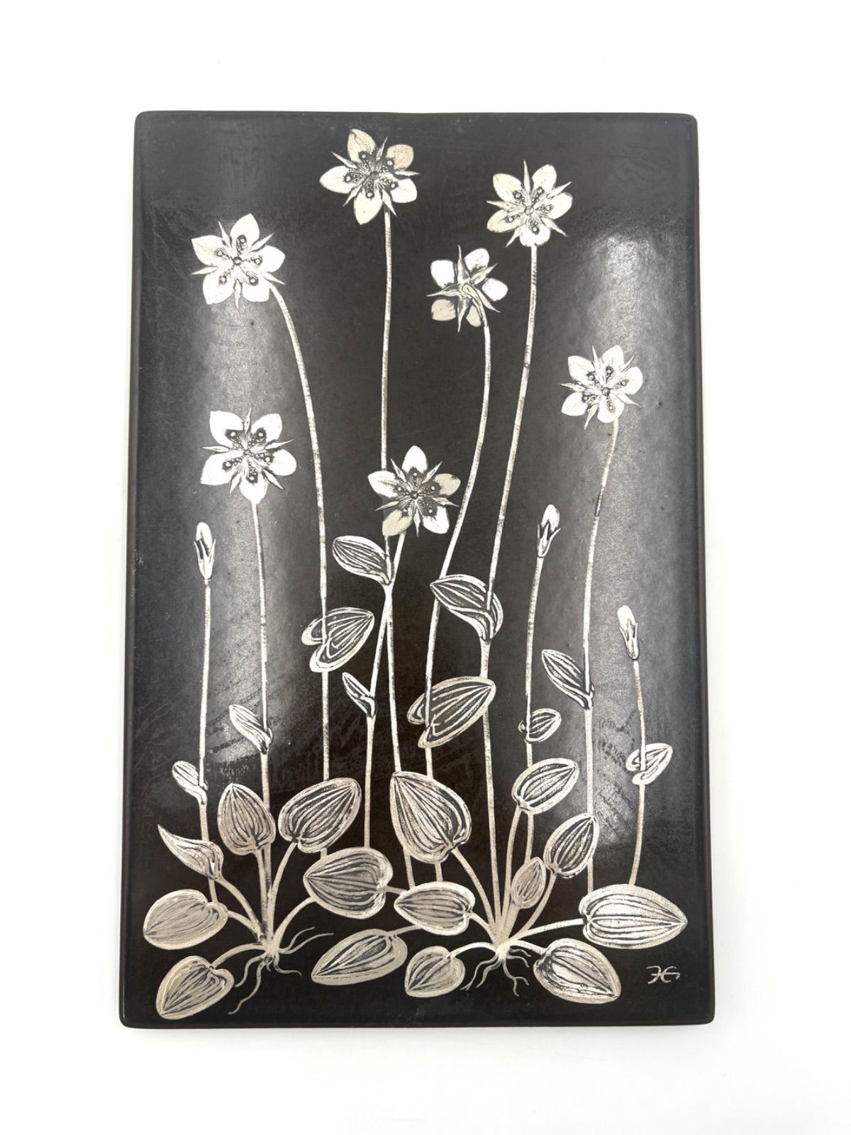 GUSTAVSBERG グスタフスベリ ハインツ エレット 陶板 フラワーモチーフ 銀彩 北欧 ヴィンテージ 壁掛け