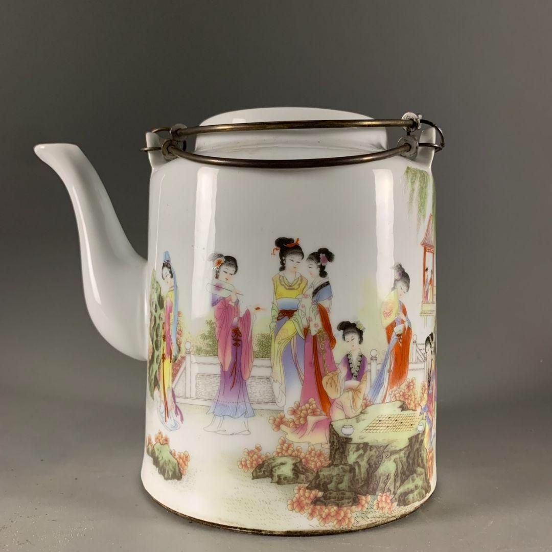 同治粉彩人物故事図十二金釵提梁壺  飲茶器 中国茶器現 代工芸品美術品 装飾品 同治粉彩人物故事図十二金釵提梁壺 飲茶器 中国茶器現 代工芸品