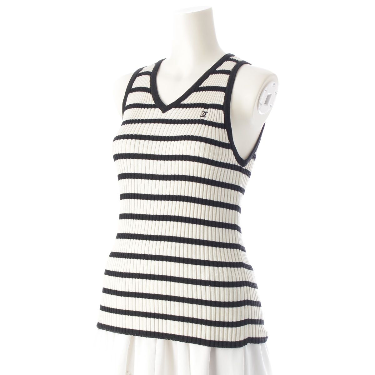  シャネル 98 P コットン ココマーク ボーダー ニット アンサンブル 10236 10233 ブラック×ホワイト 40 アンサンブル トップス