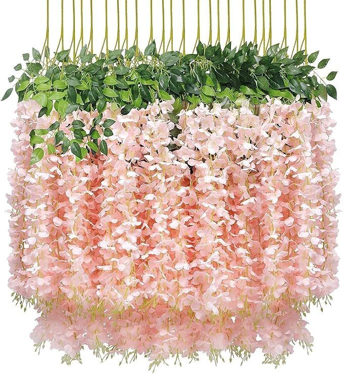 【在庫処分】desikaky 藤の花 造花 12本セット 人工藤花 ガーランド 枯れない花 春の花 人工壁掛け ガーランド 手作り花輪 人気 絹花 ホーム ベランダ ガーデン アウトドア 壁面 装飾 撮影小道