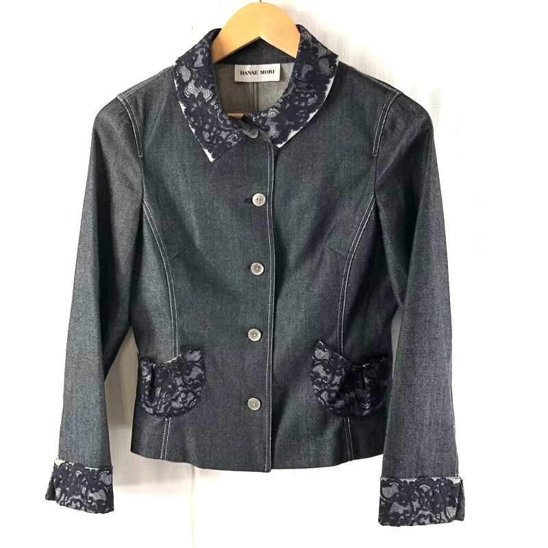 お値下げ！HANAE MORI ジャケット イタリア製素材使用 ハナエモリ 森英恵 ／ HANAE MORI ジャケット レース付き デニム