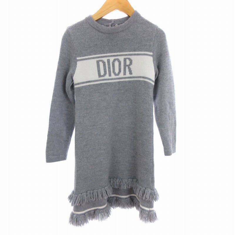 クリスチャンディオール Christian Dior ワンピース ニット セーター 長袖 ひざ丈 ロゴ ウール 1WBM14DRSH グレー 6 SM1