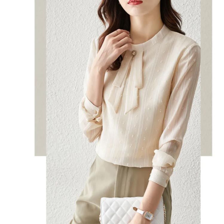 ブラウス フォーマル ボウタイブラウス レディース スーツ インナー タック バンド フォーマルブラウス プチハイネック 長袖 トップス シャツ シンプル フェミニン yunban525