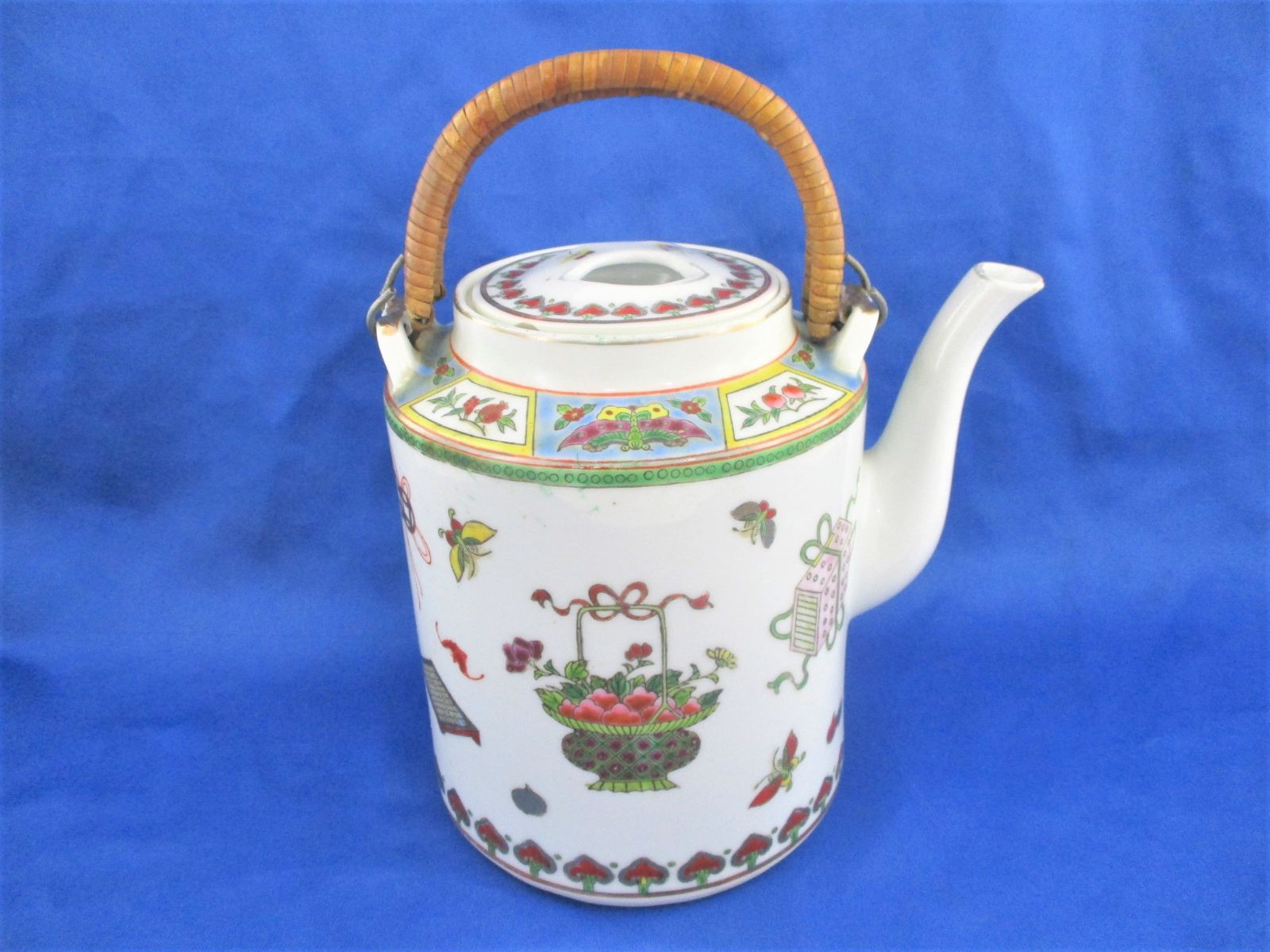 ◇中国古陶磁 中国景徳鎮 粉彩花蝶紋水注 急須 茶器 茶道具 文房 色絵