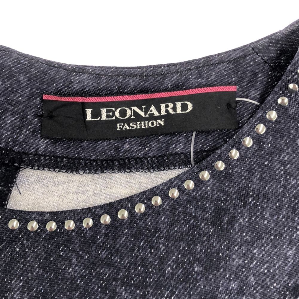 美品 LEONARD レオナール ワンピース 38 ウール100％ 七分丈 ミモレ丈 スタッズ レディース AT637A26 