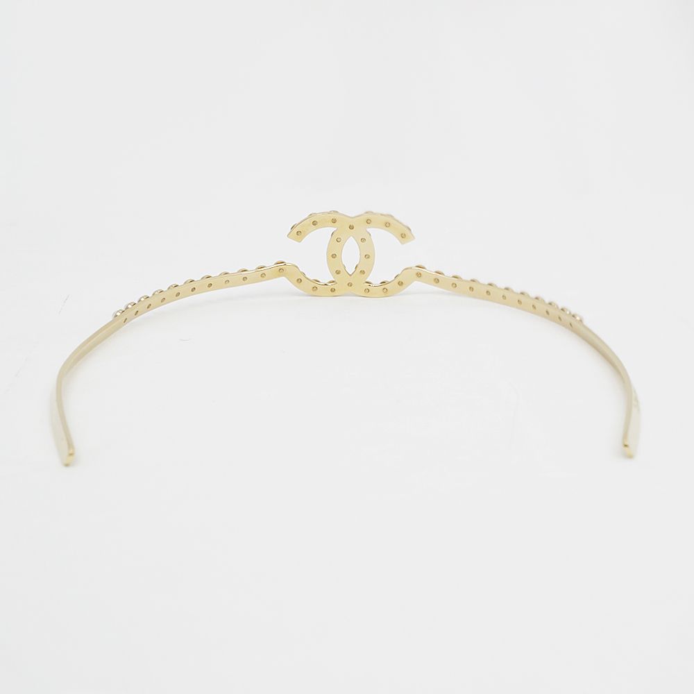 名東】シャネル カチューシャ ココマーク フェイクパール ゴールド