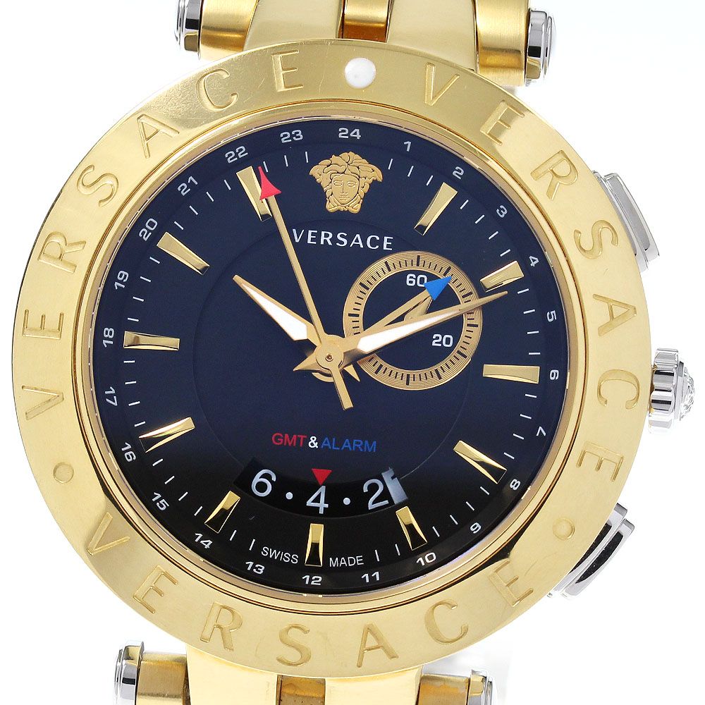 【希少】VERSACE ヴェルサーチ 腕時計 GMT Vレース アラーム