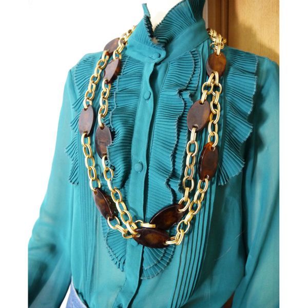 Yves Saint Laurent ゴールド チェーンベルト✧︎*。美品 YSL Yves Saint Laurent Gold Tone Faux Pearl Chain Link Belt