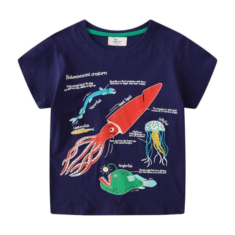 光る 夜光 蓄光 半袖Tシャツ キッズ 深海魚 ダイオウイカ 120cm クラゲ