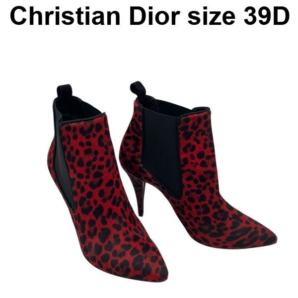 ● クリスチャンディオール Christian Dior ブーツ サイドゴア 赤 黒 ハラコ 39Ｄ 25cm前後 レディース S5V521