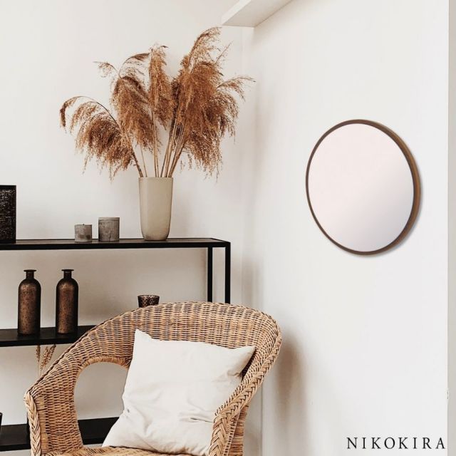 円形ウォールミラー 木製フレーム　北欧デザイン 円形ウォールミラー 木製フレーム北欧デザイン