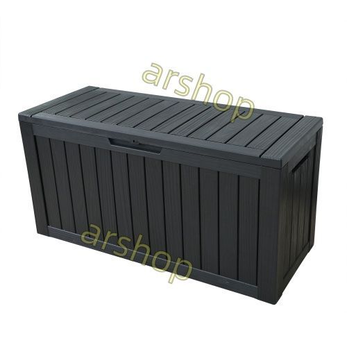 ブラック 300L 117.7*47.7*59.4cm 油圧シリンダー付き 戸外収納庫 収納ボックス 置き配 ゴミ箱 小型 屋外 ストッカー 防水|耐侯 収納 ガーデン|庭|ベランダ 頑丈