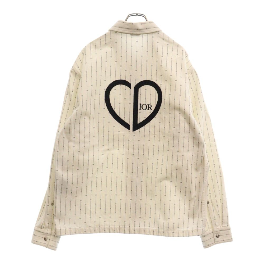 DIOR (ディオール) 22SS CD Heart Stripe Oversized Shirt Jacket CDハートアイコンロゴ ストライプ  ジップアップシャツジャケット デニムブルゾン ホワイト 213D486A5448 - メルカリ