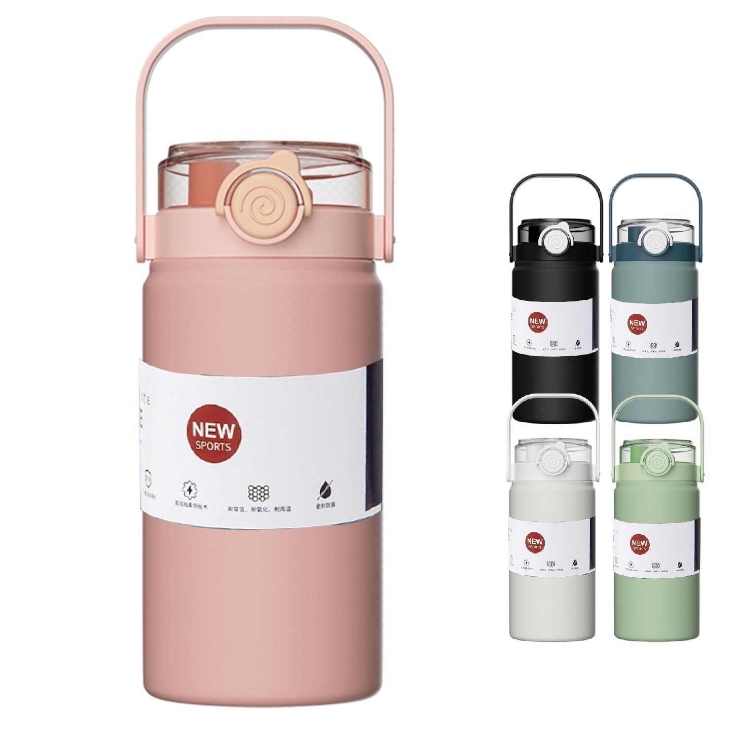 【在庫処分】洗いやすい スポーツ 保温ボトル 魔法瓶 両用 真空 ストロー付き ステンレスボトル1000ml 直飲み 保冷 1200ml 軽い 軽量 保温 おしゃれ ポータブル 1リットル 1000mPINK 水筒