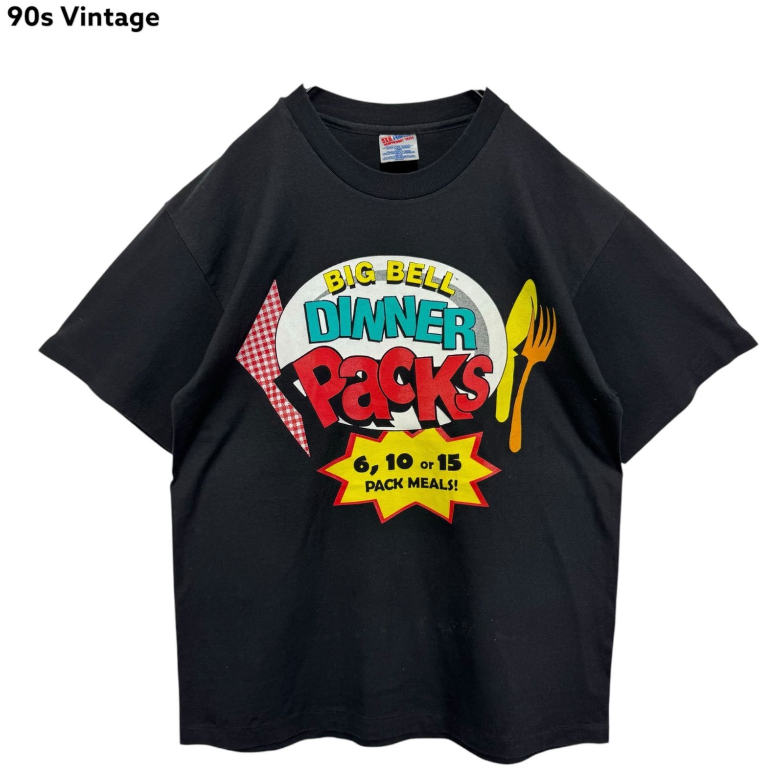 90s vintage USA製 BIG BELL DINNER Packs Print T-shirt Tee 