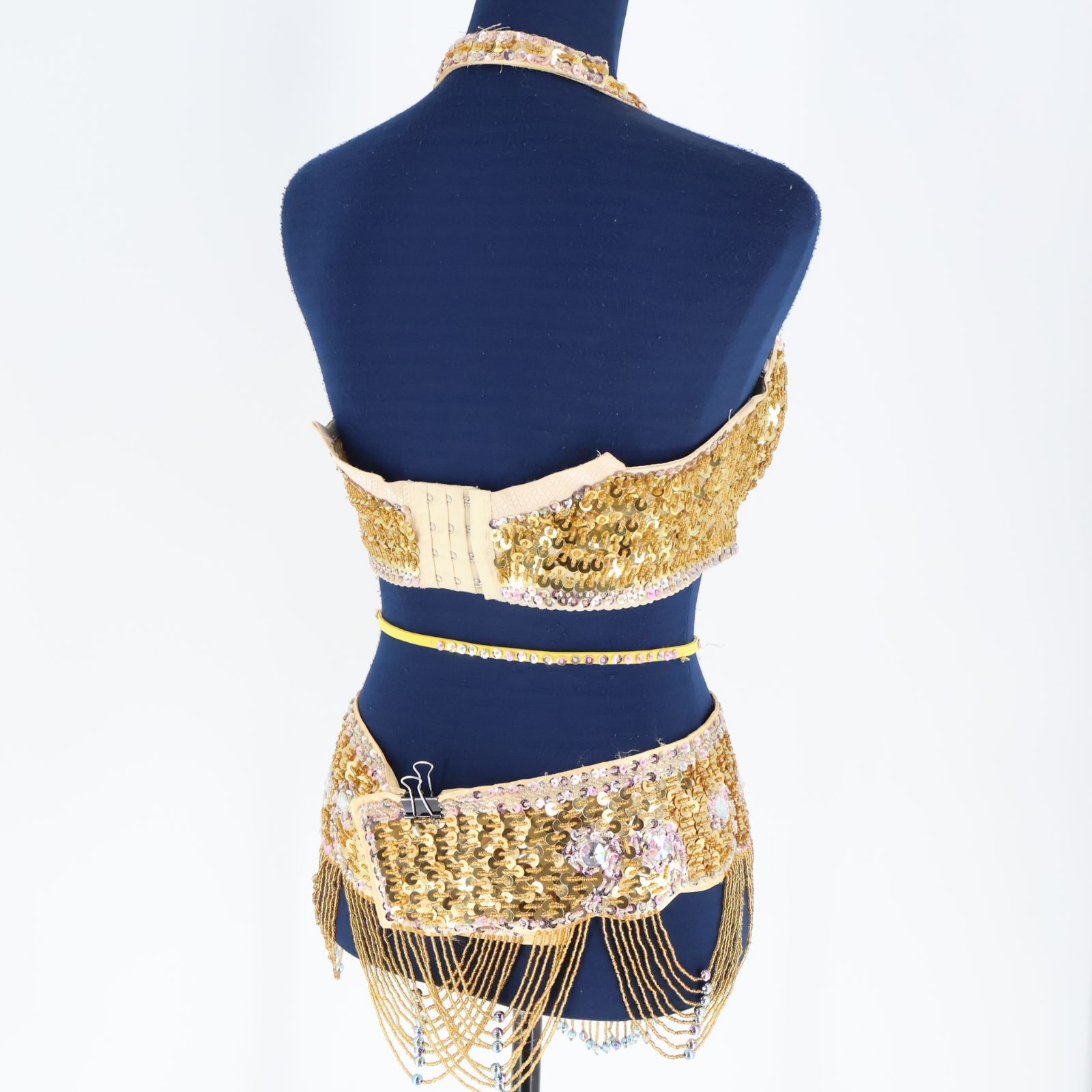 ベリーダンス用 オリエンタル衣装】ゴールド スパンコールラメ×ビーズ  