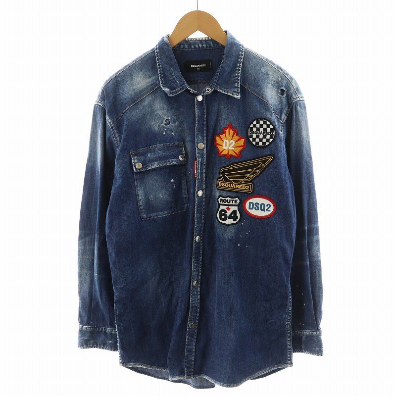 ディースクエアード DSQUARED2 デニムシャツ 長袖 ワッペン ロゴ