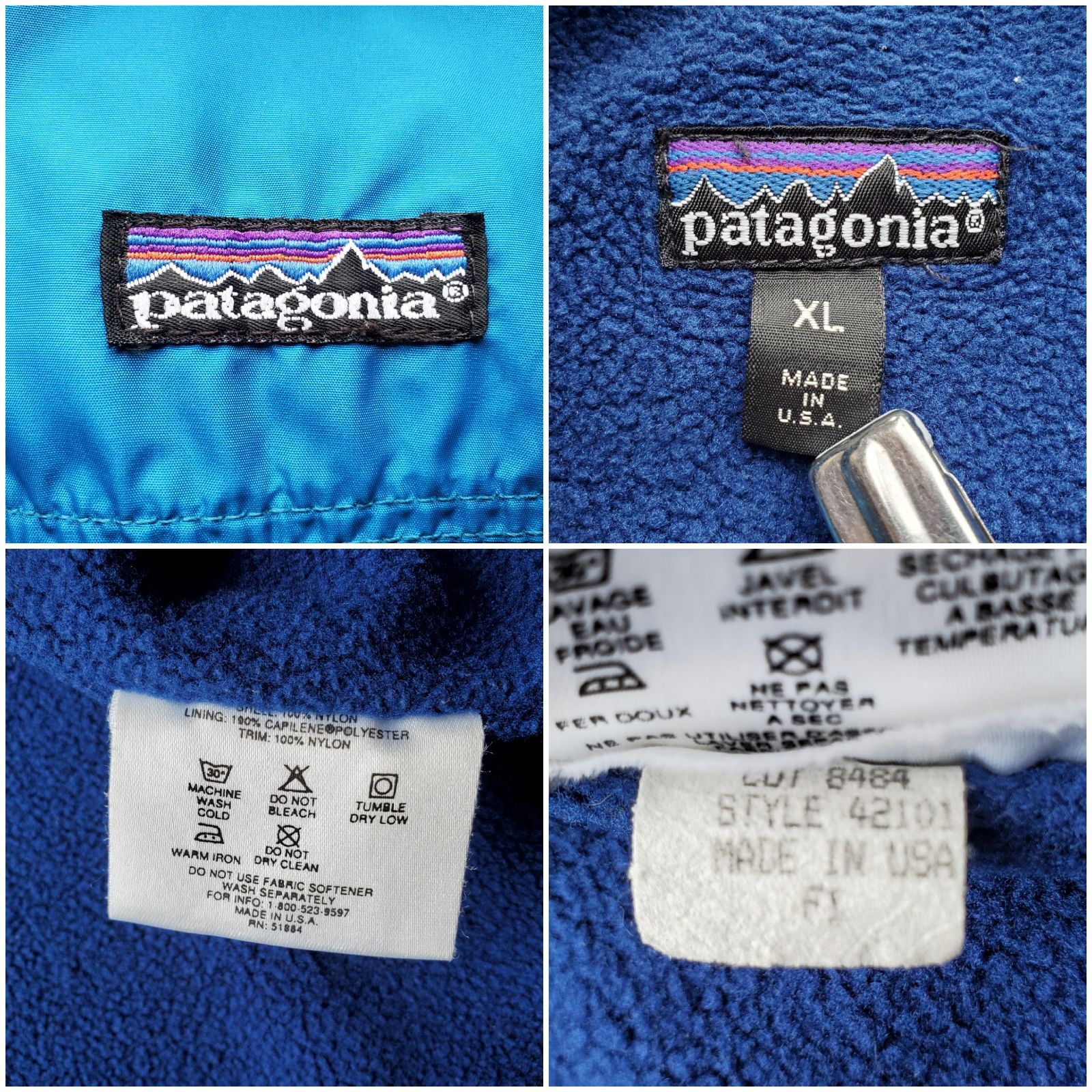 Patagoniaパタゴニア□USED 91年 USA製 Shelled Capilene ターコイズ