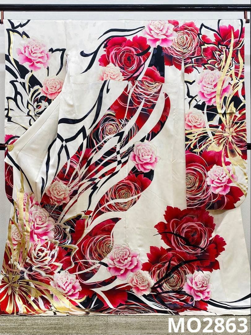 振袖 豪華 ラメ通し 綾通し 刺繍 ストーン グリッター箔 薔薇 身丈173cm