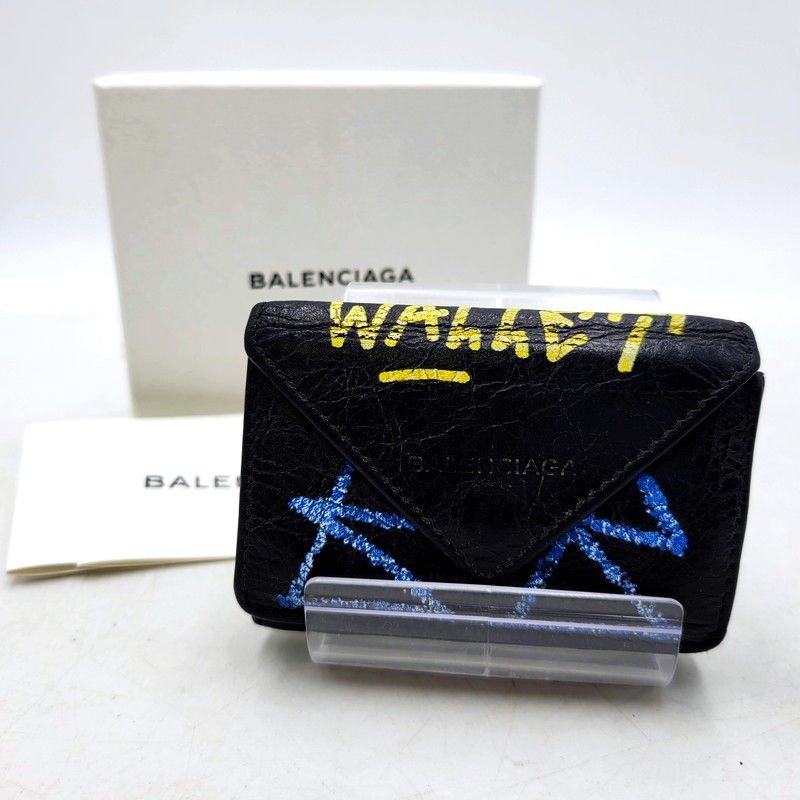 メンズ|レディース BALENCIAGA バレンシアガ 391446 グラフィティペーパー ミニウォレット 三つ折り財布 181-250131-as-09-IZU