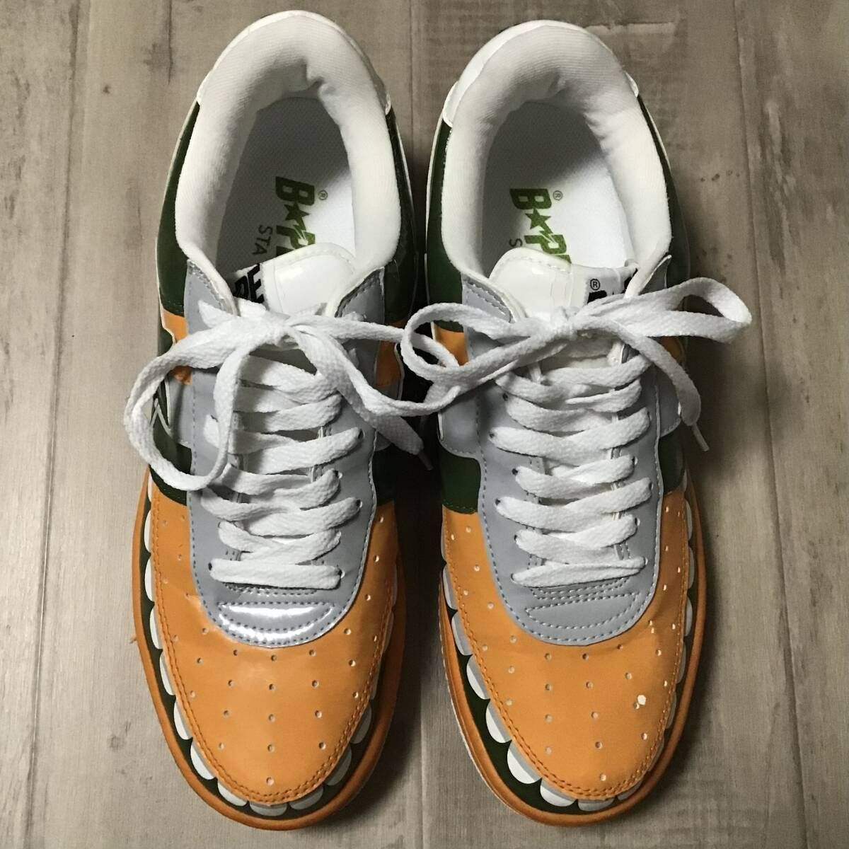 KAWS CHOMPERS BAPE STA エナメル スニーカー 27.5cm Green Orange a  