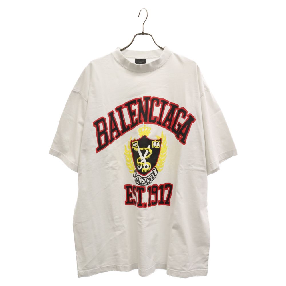 BALENCIAGA (バレンシアガ) 22SS MEDIUM FIT COLLEGE T-SHIRT ミディアムフィット ダメージ加工 カレッジロゴプリント 半袖Tシャツ カットソー 739784 T0VK1