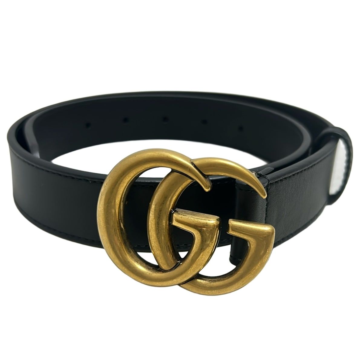 GUCCI グッチ ベルト 70-28 - 414516 黒×ゴールド ダブルG レザー