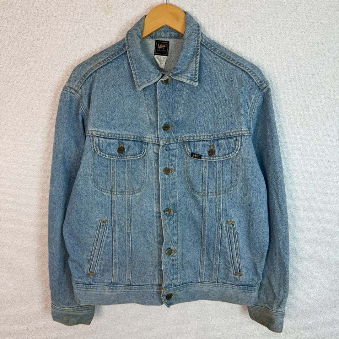 80s Lee リー デニムジャケット フラップポケット ウォッシュド ライトブルー Mサイズ メンズ 古着 アメカジ ワーク系 ストリート