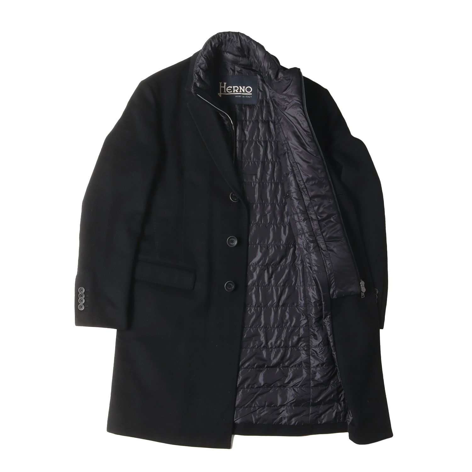 美品HERNO ネイビー チェスターコート 撥水 カシミア100% サイズ46 HERNO カシミア100% チェスターコート ネイビー サイズ46