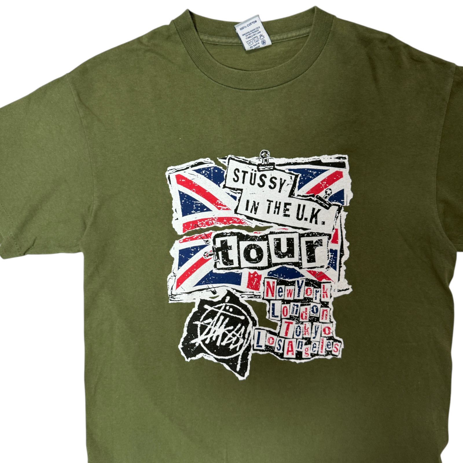 00s STUSSY Tシャツ UK ピストルズ Mサイズ カーキ系 ワールド