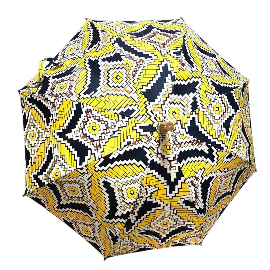 ほぼ未使用 2154 mandrake 日傘 雨傘 バンブー イエロー ネイビー  