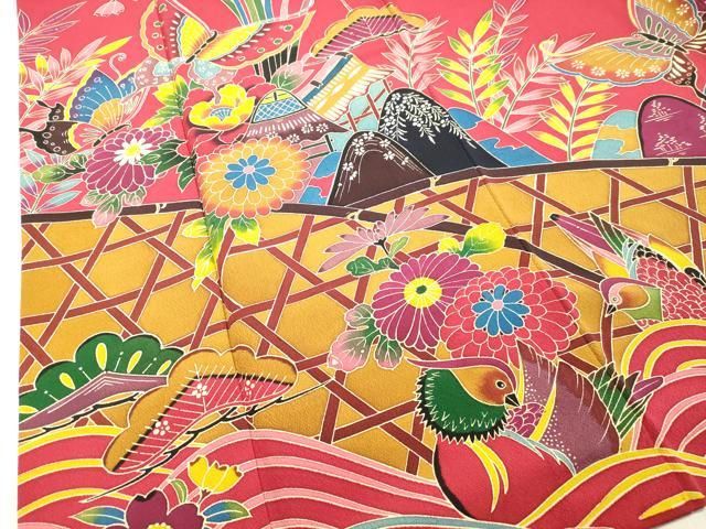 平和屋着物○豪華振袖 型染め 風景花鳥文 正絹 逸品 DAAT1288tw 平和屋