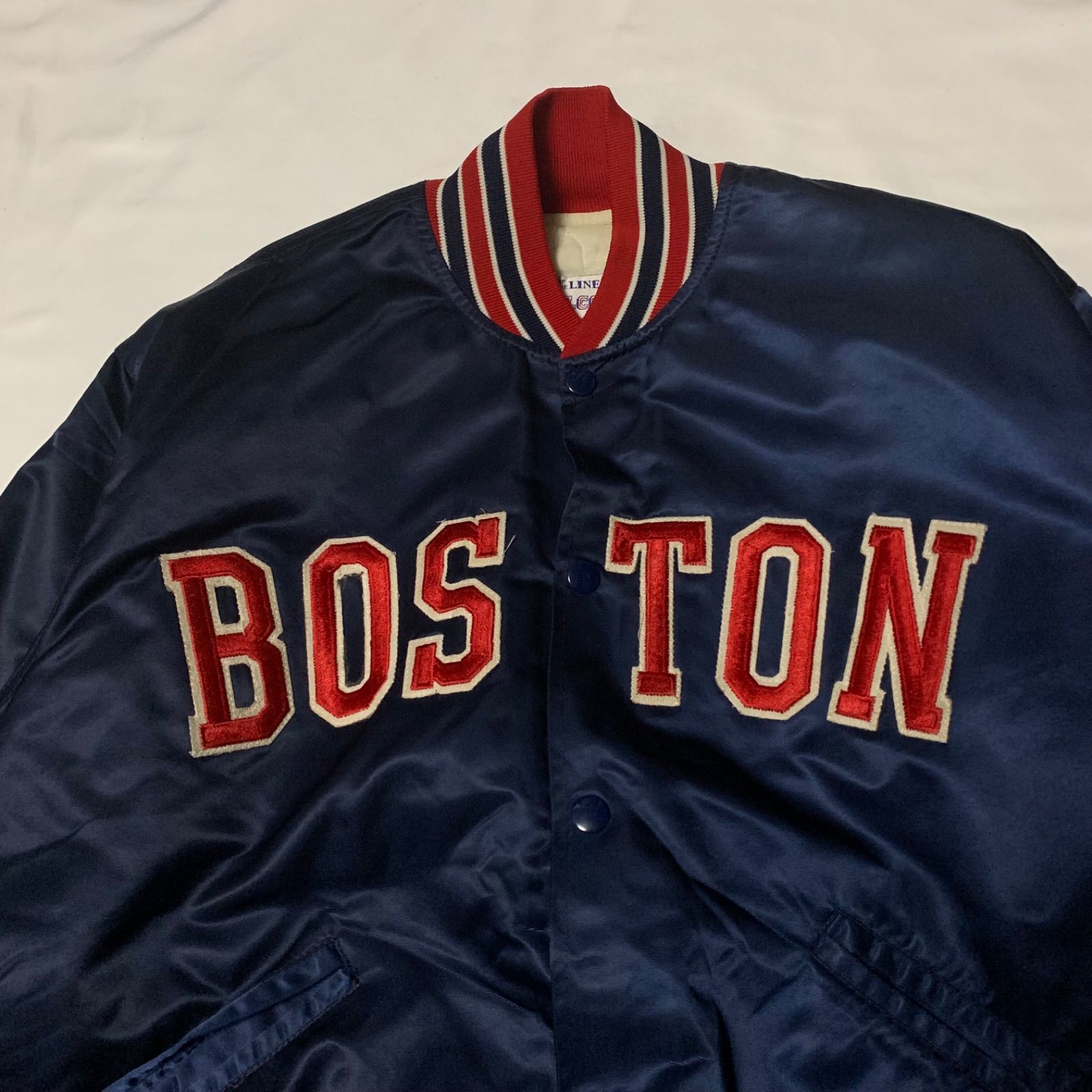 90s TOP OF THE LINE BY FELCO “BOSTON REDSOX” Nylon Stadium Jacket フェルコ ナイロンスタジアムジャケット スタジャン ネイビーレッド ホワイト Mサイズ USA製 MLB レッドソックス 野球